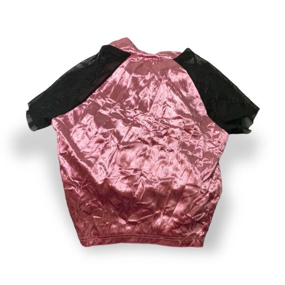 Dolls Kill Velvet and Mesh Crop Mock Neck Zip Up Top - Picture 4 of 7